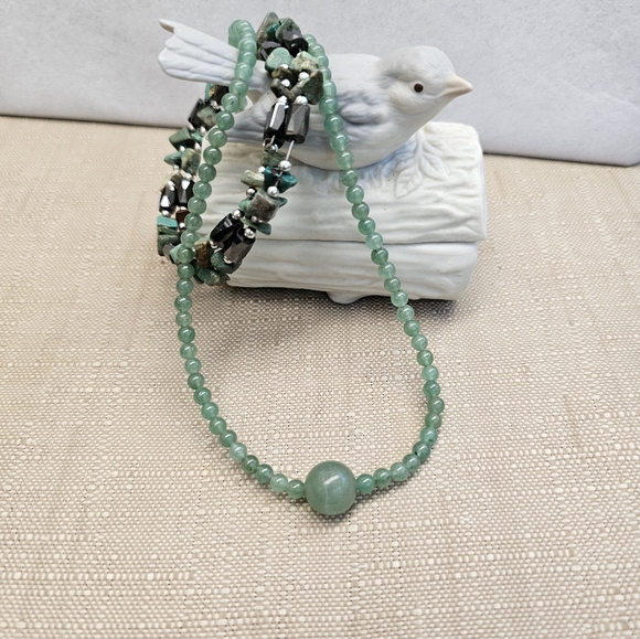 SET!  Aventurine Necklace with Spiral Wire Wrap Gemstone Bracelet  SET! - Picture 2 of 15